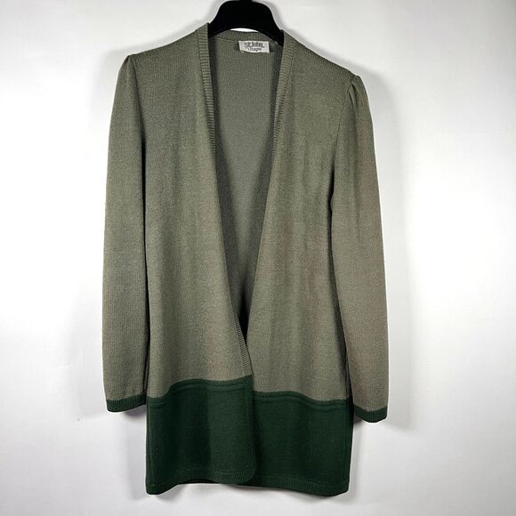 St John Vintage Cardigan Sweater Long Duster Santana Knit Gathered Sleeve Medium - Picture 1 of 10